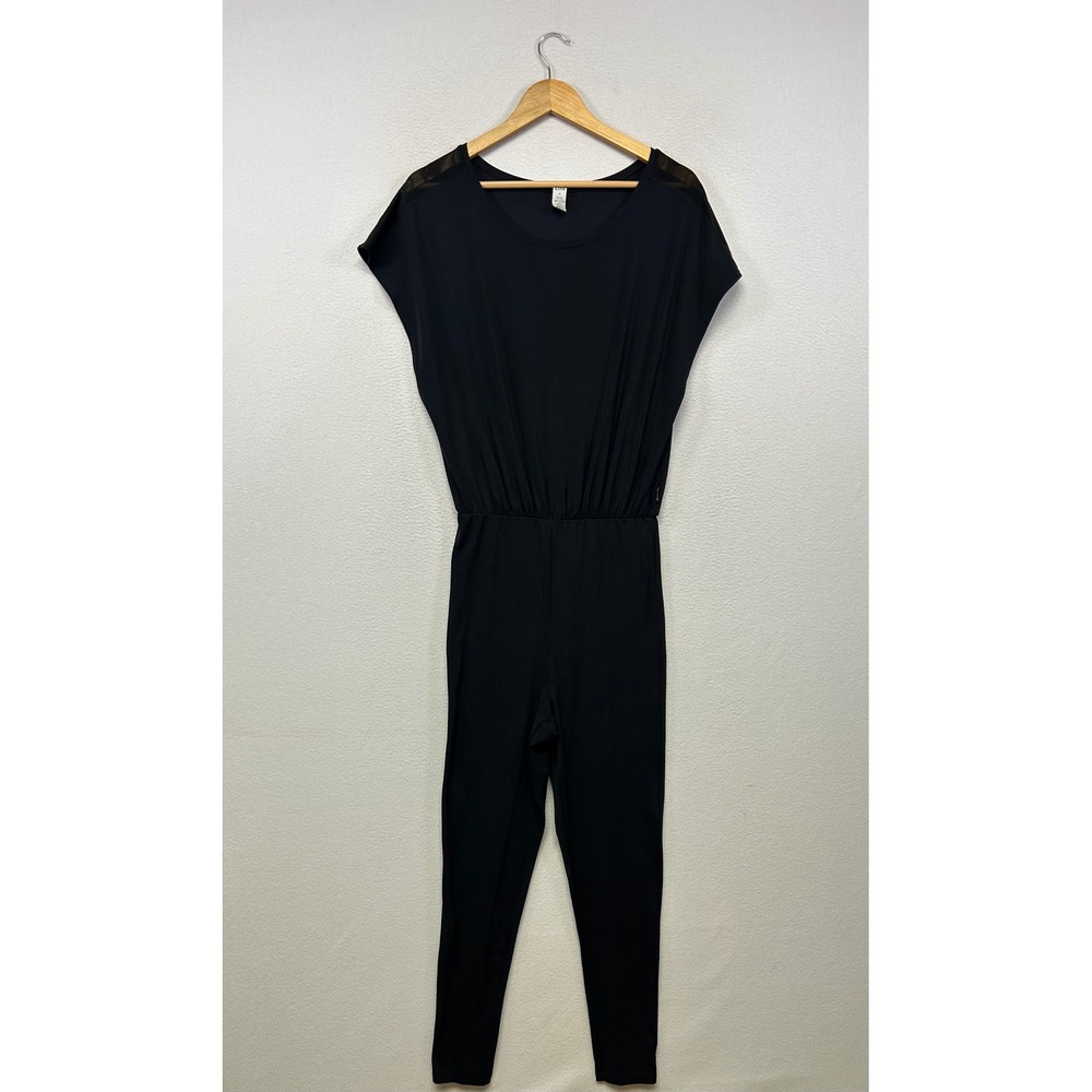 Athleisure Zyia Active Womens Size M Black Mesh Shoulder Elastic Waist Jumpsuit
